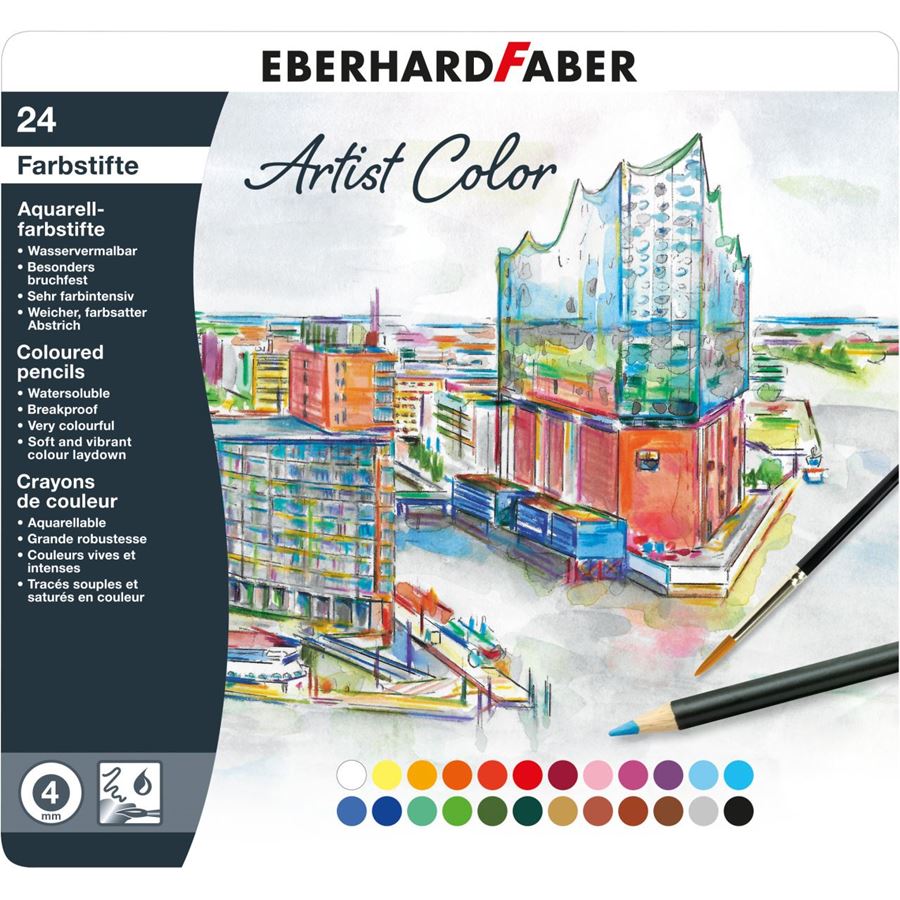 Eberhard-Faber - Artist Color Aquarellfarbstifte rund, Metalletui 24 Farben