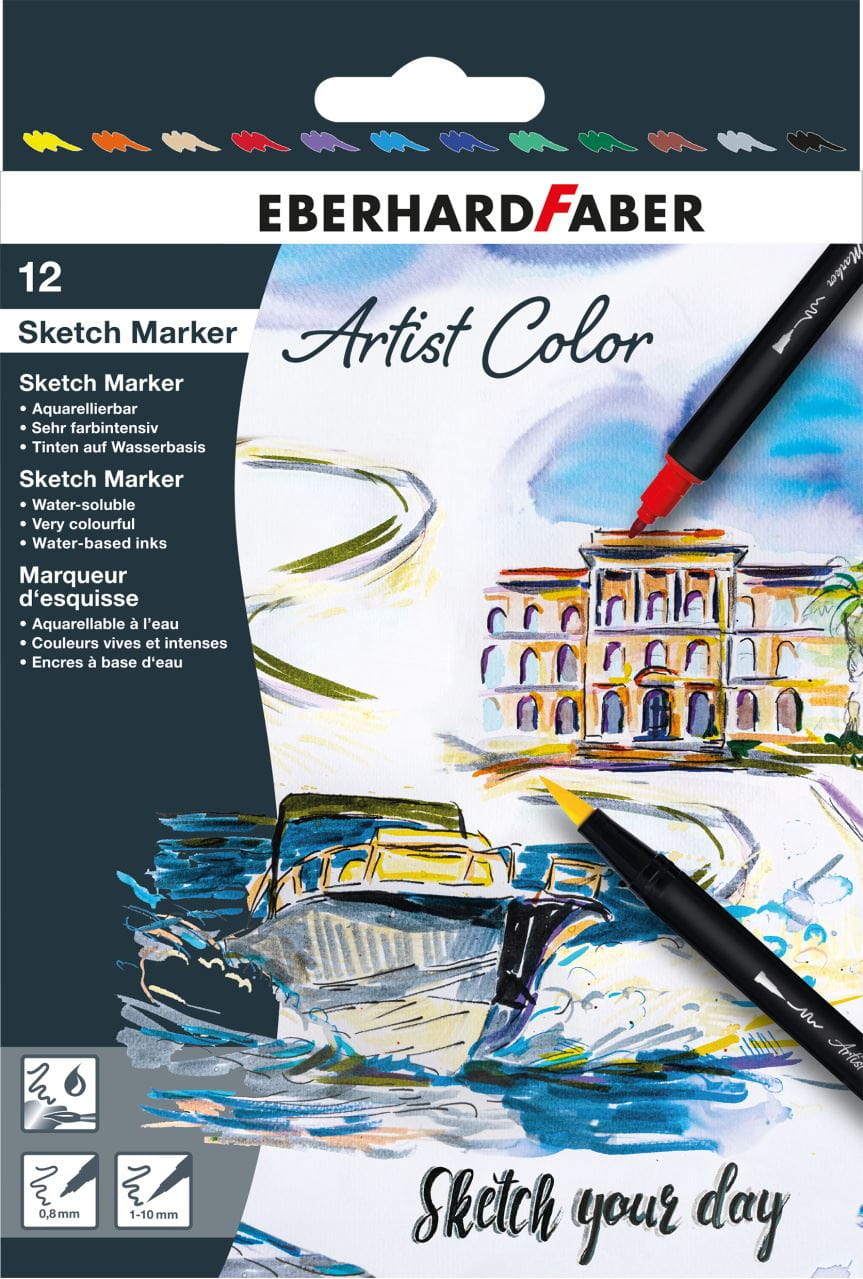 Eberhard-Faber - Artist Color Sketch Marker, Kartonetui mit 12 Farben