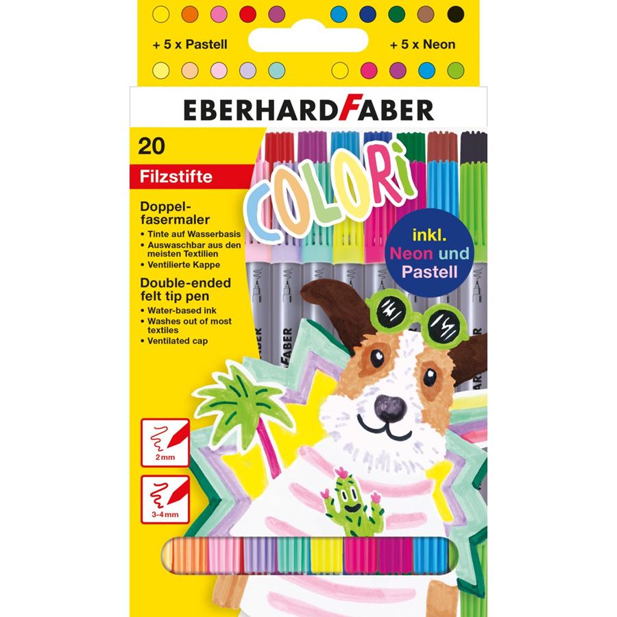 Eberhard-Faber - Colori Filzstifte Doppelfasermaler, Kartonetui mit 20 Farben