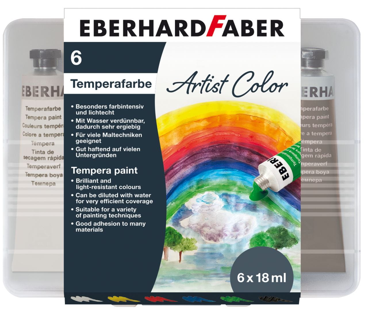 Eberhard-Faber - EFA Color Tempera 18ml Tube, Kunststoffbox mit 6 Farben