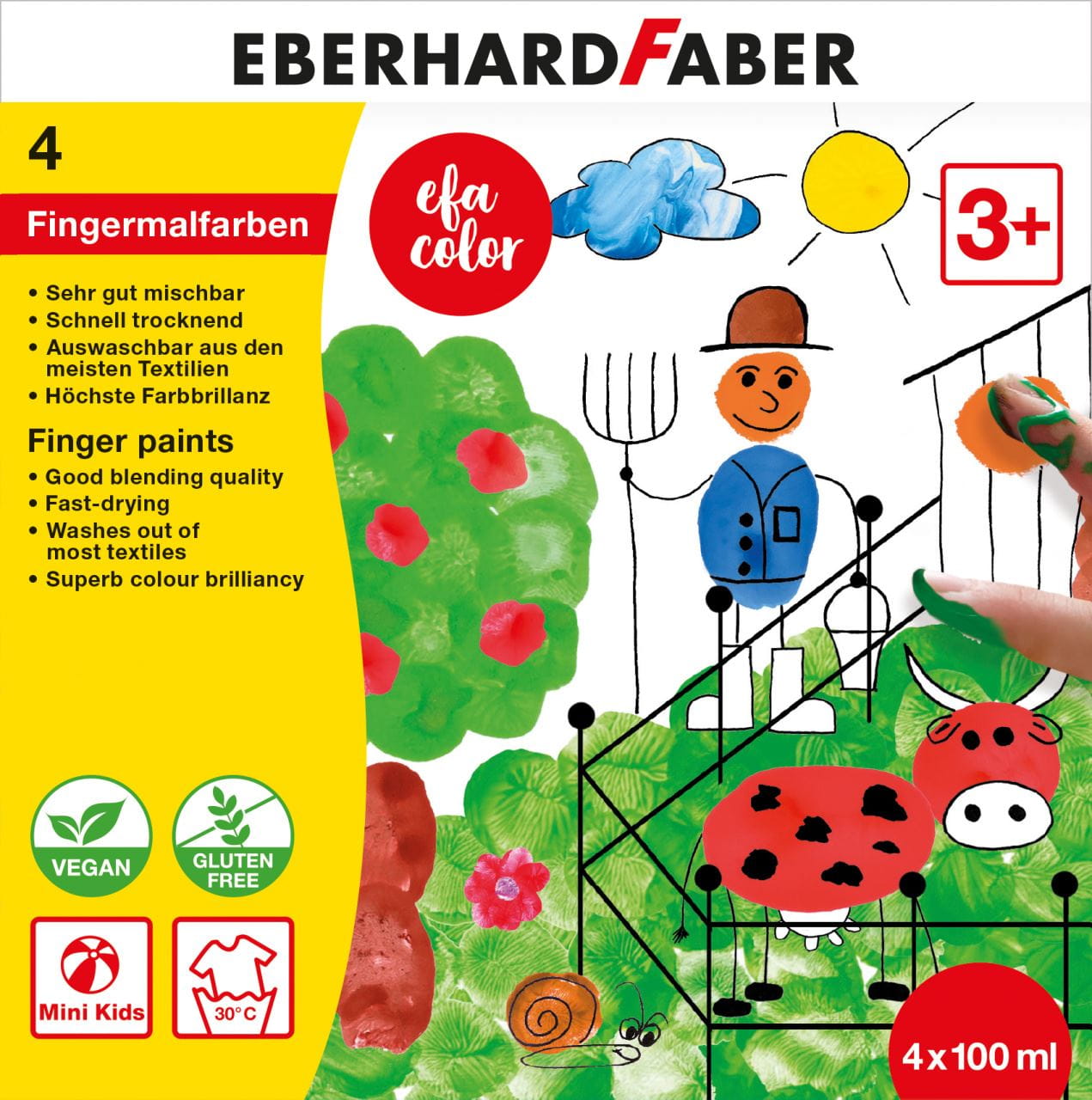 Eberhard-Faber - EFA Color Fingerfarben 100 ml, Packung mit 4 Farbtöpfchen