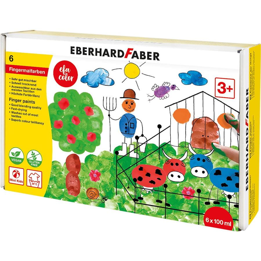 Eberhard-Faber - EFA Color Fingerfarben 100 ml, Packung mit 6 Farbtöpfchen