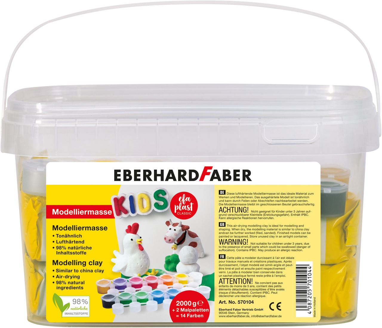 Eberhard-Faber - EFA Plast Kids, 2.000 g weiß Eimer + 2 Farbstangen=14 Farben