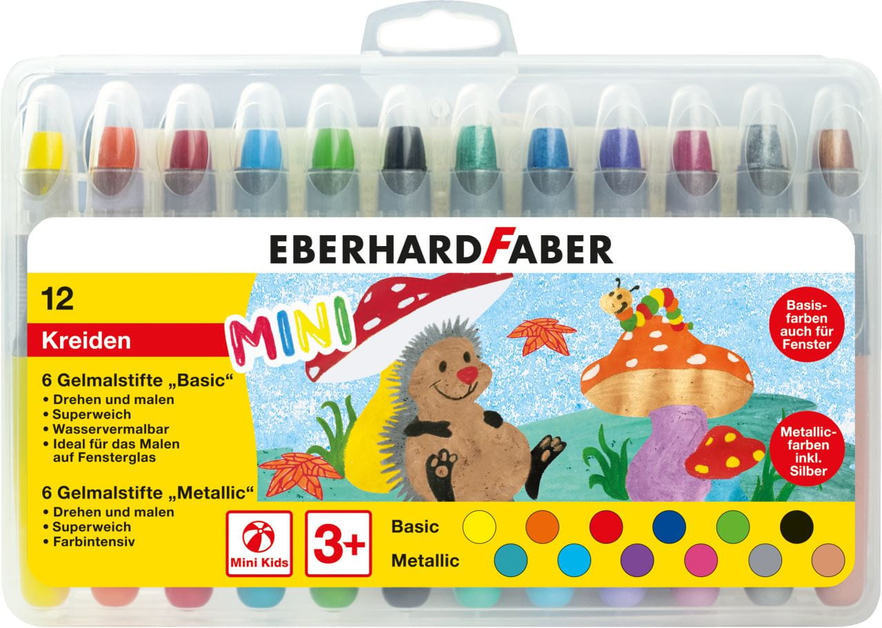 Eberhard-Faber - Gelmalstifte Basic + Metallic, Kunststoffbox mit 12 Farben