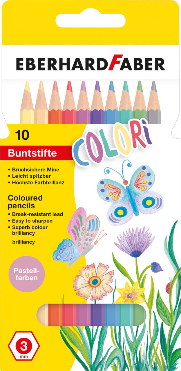Eberhard-Faber - Colori Buntstifte Pastell hexagonal, Kartonetui 10 Farben