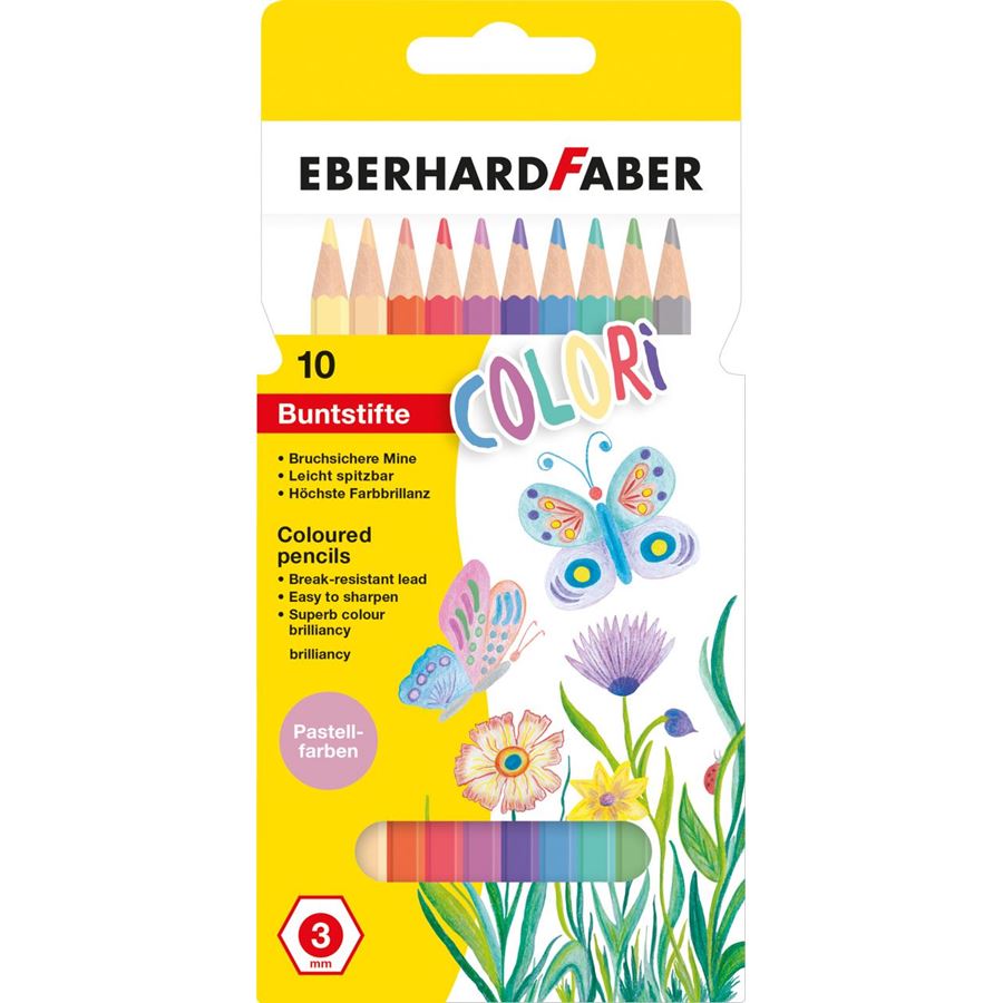 Eberhard-Faber - Colori Buntstifte Pastell hexagonal, Kartonetui 10 Farben