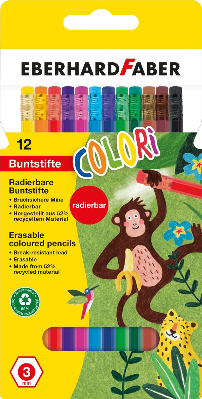 Eberhard-Faber - Colori radierbare Buntstifte hexagonal, Kartonetui 12 Farben