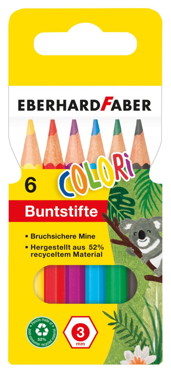 Buntstifte BREVE kurz 6 Stück mit Druck auf Karton Werbedruck 1-farbig 