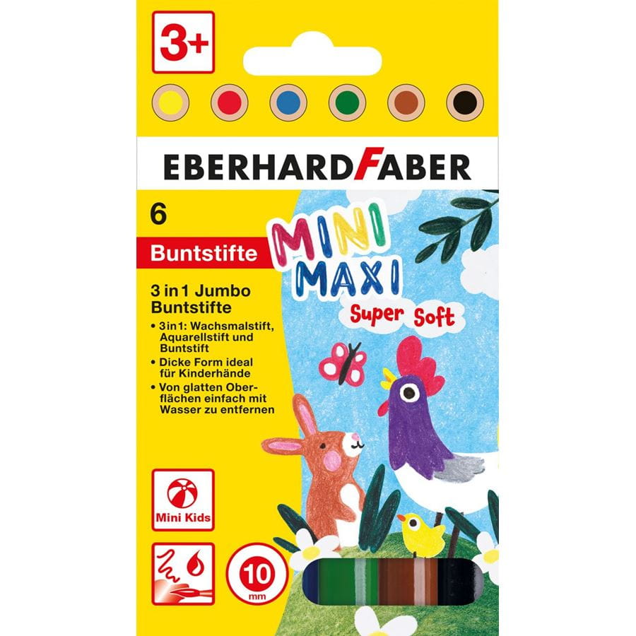 Eberhard-Faber - MiniMaxi 3in1 Jumbo Buntstifte, Kartonetui mit 6 Farben