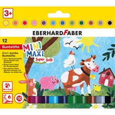 Eberhard-Faber - MiniMaxi 3in1 Jumbo Buntstifte, Kartonetui mit 12 Farben