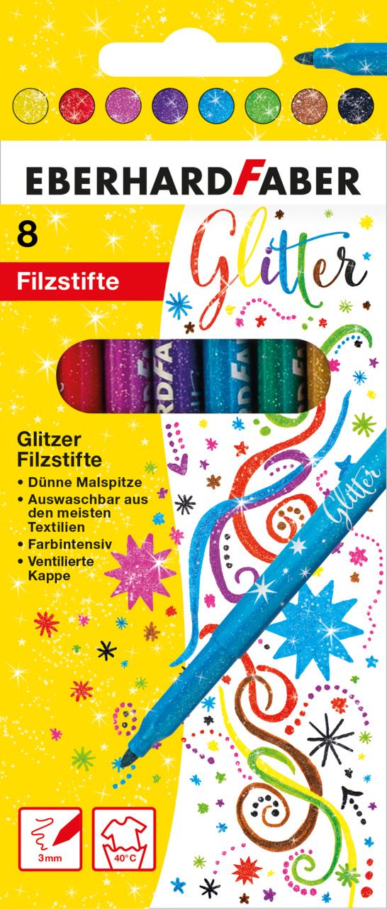Eberhard-Faber - Glitzer Filzstifte, Kartonetui mit 8 Farben