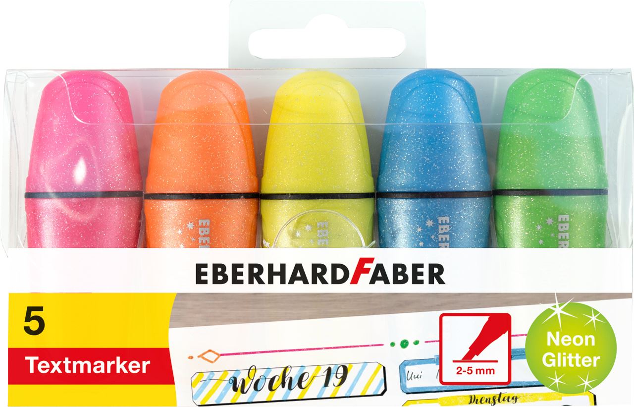 Eberhard-Faber - Mini Highlighter Glitzer neon 5er Etui