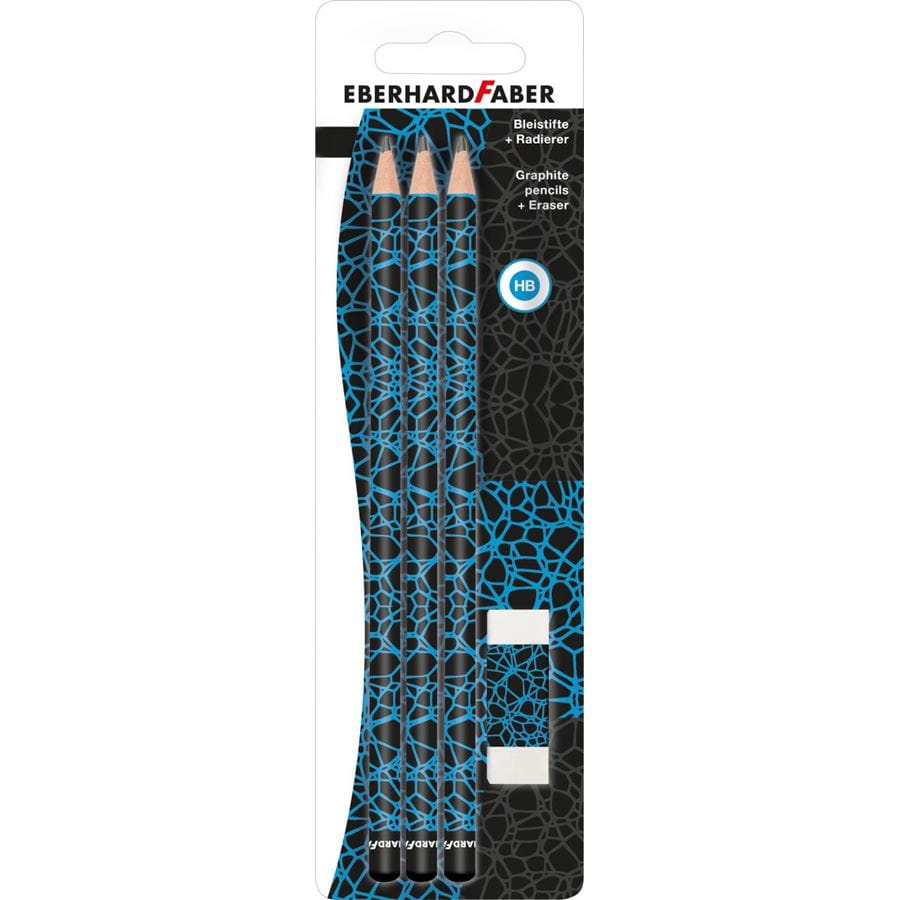 Eberhard-Faber - Bleistifte+Radierer neon blau/schwarz BK