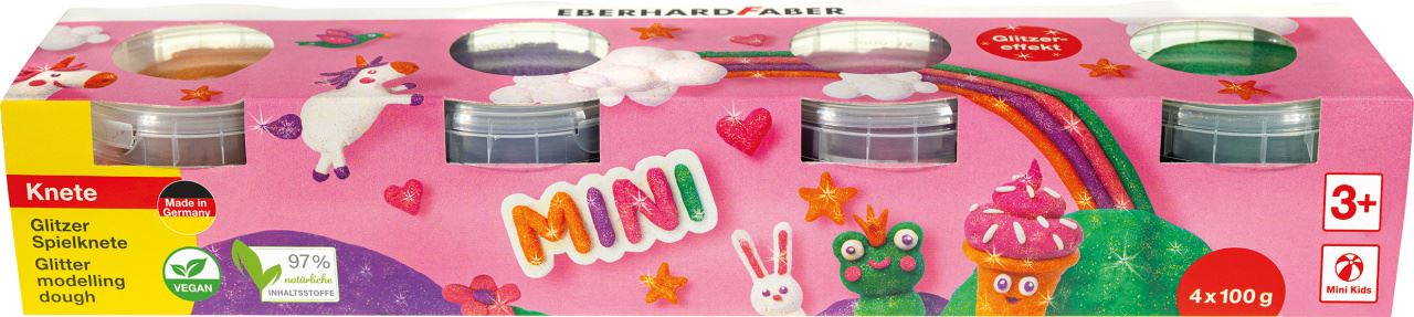 Eberhard-Faber - Mini Kids Spielknete Glitzer, Set mit 4 Farben