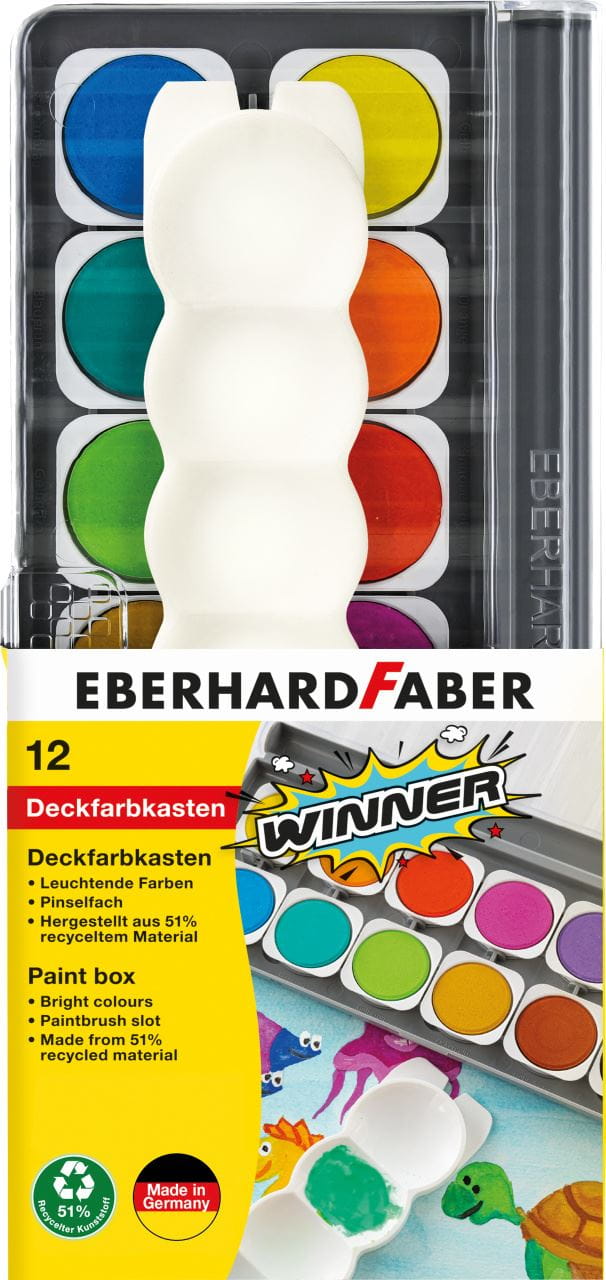 Eberhard-Faber - Winner Deckfarbkasten, 12 Farben + Deckweiß und Mischpalette