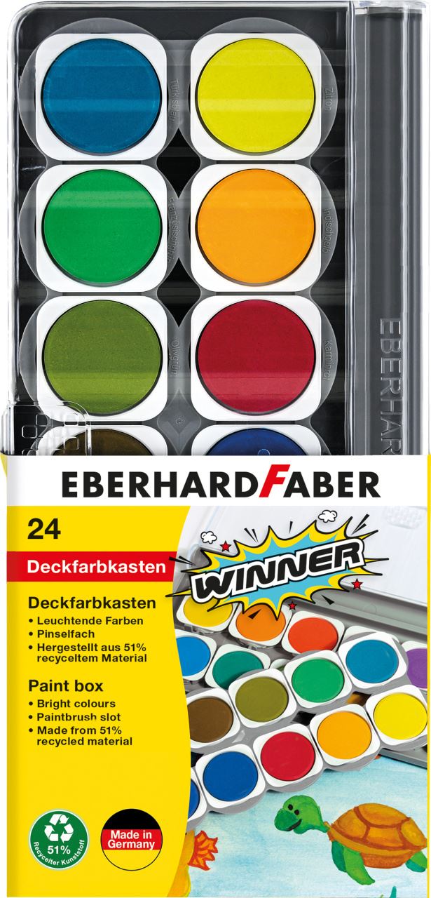 Eberhard-Faber - Winner Deckfarbkasten, 24 Farben + Deckweiß und Pinselfach