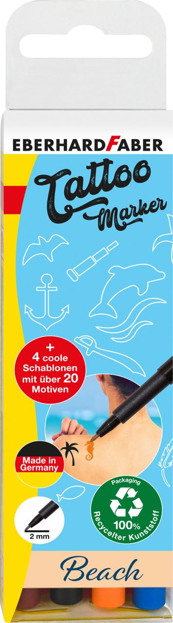 Eberhard-Faber - Tattoostifte Set "Beach", Etui mit 4 Stiften + Schablone