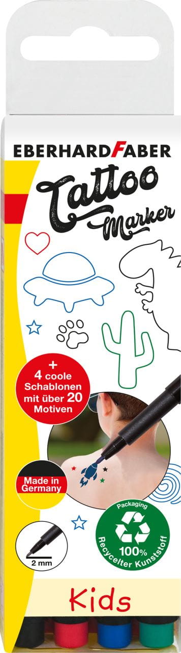 Eberhard-Faber - Tattoostifte Set "Kids", Etui mit 4 Stiften + Schablone