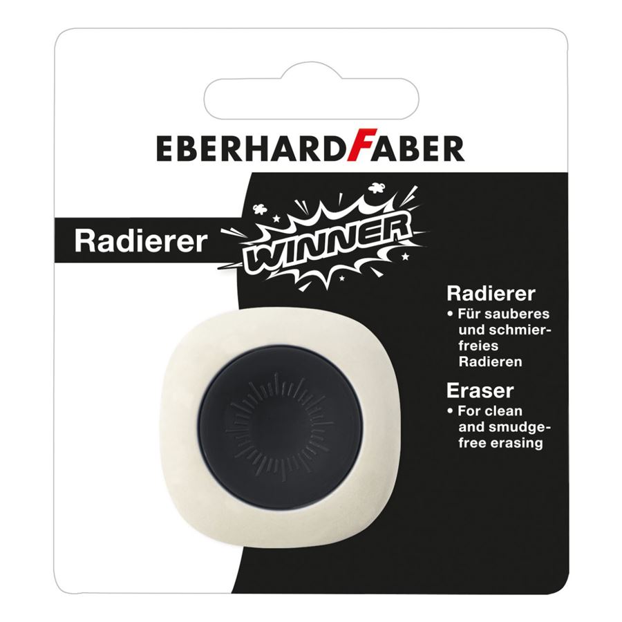 Eberhard-Faber - Winner Radierer schwarz/weiß, 1 Radierer auf Blisterkarte