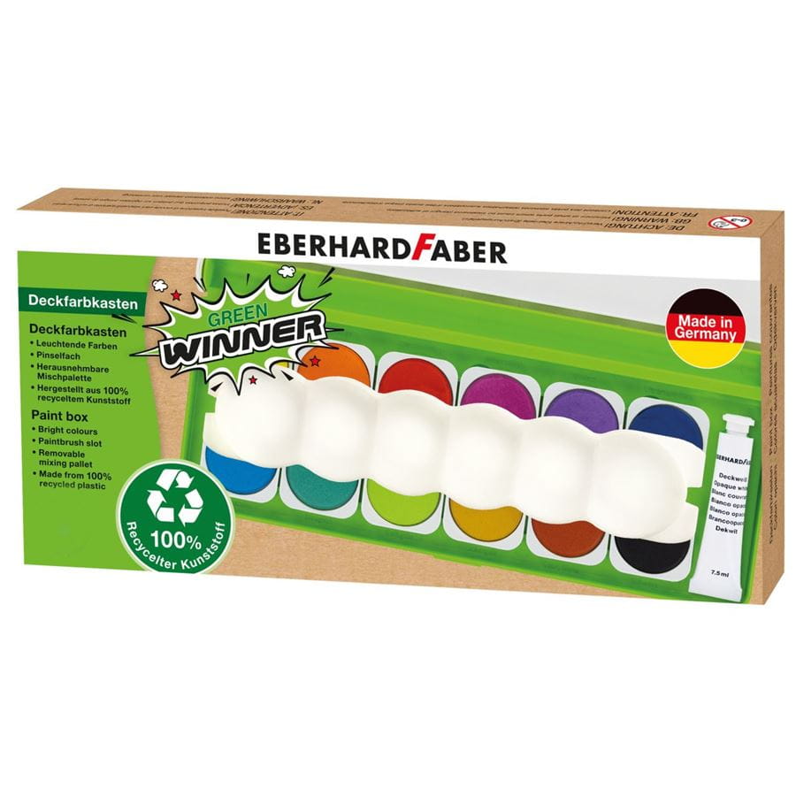 Eberhard-Faber - Green Winner Deckfarbkasten, 12 Farben inkl. Mischpalette